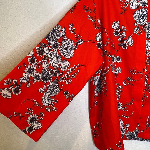 Bryn Walker Orange Red Floral Pants Set Button Down Blouse Crop Pants EUC Sz S/M - Picture 3 of 16